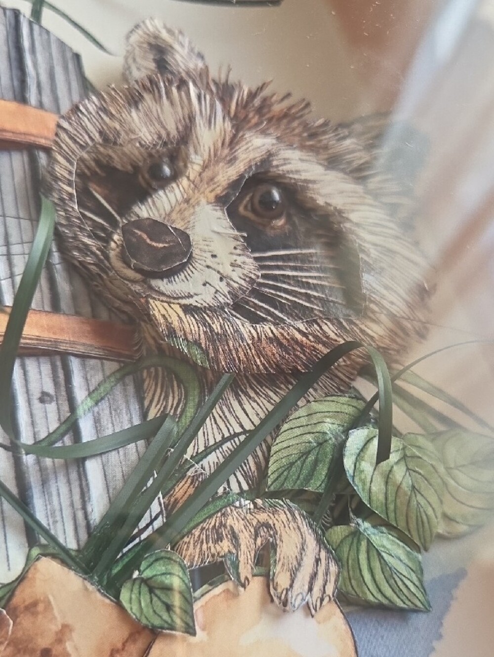 Vintage 3D Paper Tole Raccoon Shadow Box Wall Art Framed Woodland 16x13